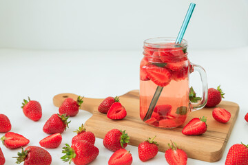 Tasty strawberry drink with berries. Refreshing drink, diet concept