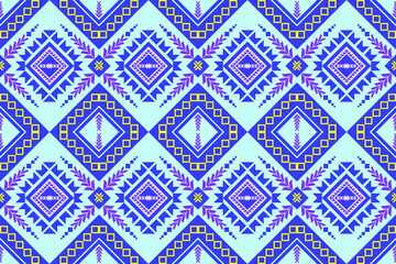 Ethnic pattern for textile, geometry shape with colorful retro art. Aztec, bohemian, motif, african, ikat, native art of seamless decoration wallpaper background. Vector of geometric culture tile.