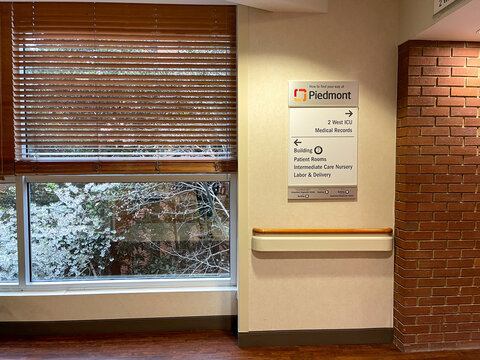 A Directional Sign In A Hallway At Piedmont Hospital In Atlanta, GA.