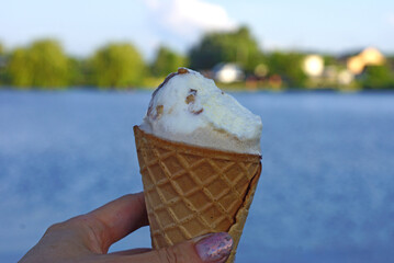 cone ice cream bitten waffle cup