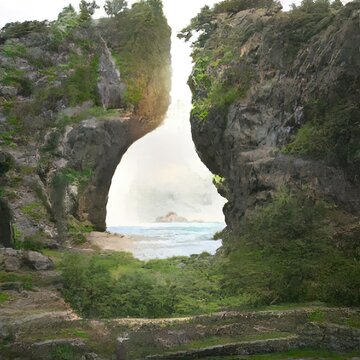 View through mountains to the horizon