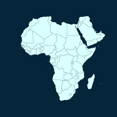 High Detailed Modern Blue Map of Africa on Dark isolated background, Vector Illustration EPS 10