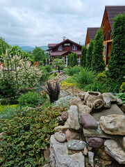 cottage village. wooden houses for rest in the mountains. organization of hikes.