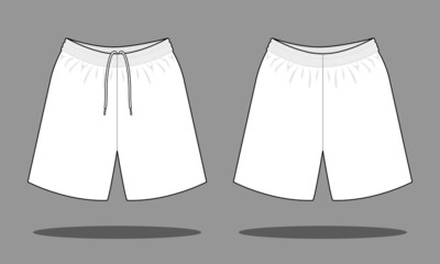 Blank White Soccer Short Pants Template On Gray Background.Front and Back View, Vector File
