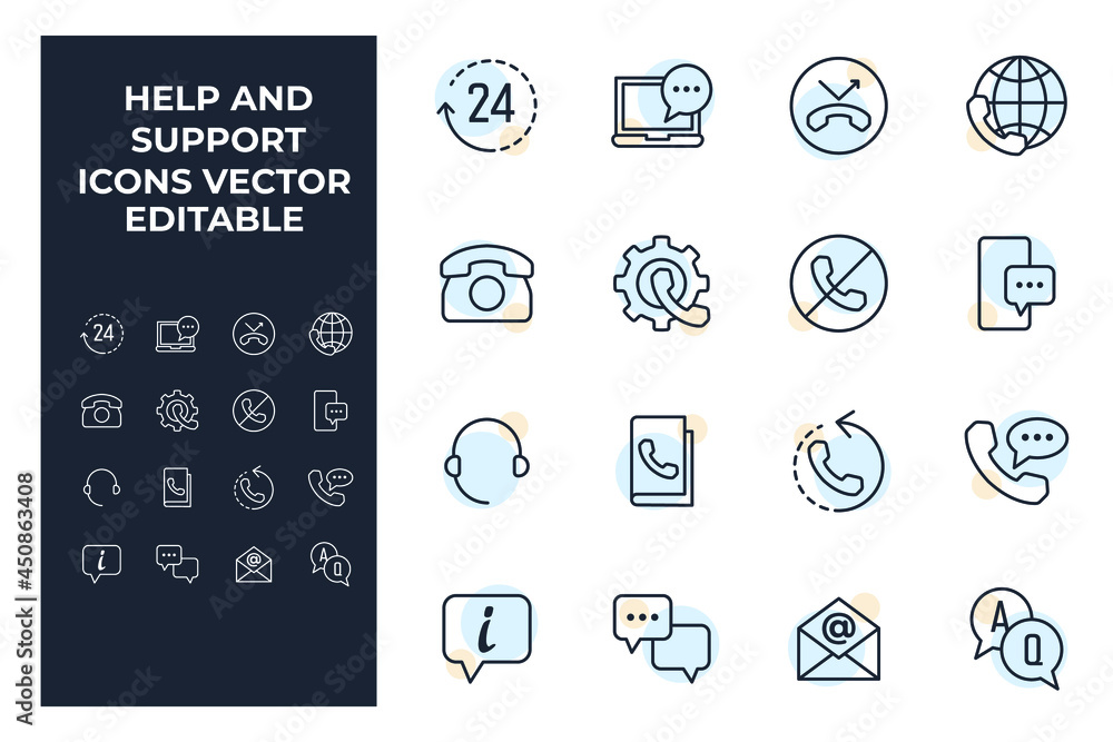 Aufkleber set of help and support elements symbol template for graphic and web design collection logo vector i