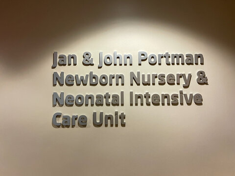  A Sign In A Hallway The Says Jan And John Portman Newborn Nursery And Neonatal Intensive Care Unit