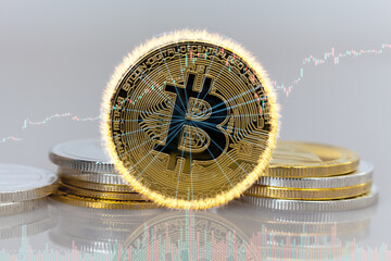 Bitcoin with ring on fire and candlestick