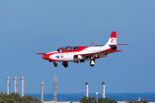 Luqa, Malta September 22, 2016: Polish Air Force PZL-Mielec TS-11 Iskra arriving for the airshow the coming weekend.