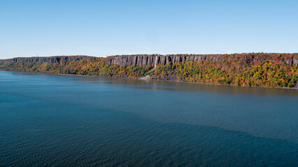 Aerial Hudson River with Palisades Cliffs - obrazy, fototapety, plakaty