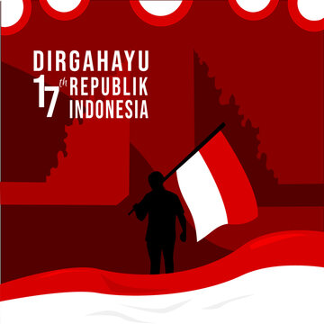 Happy Indonesian independence day, 17th August with flag border and Bali red background