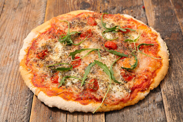 pizza with tomato sauce and cheese
