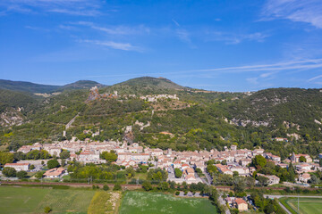 bird view of rochemaure in france