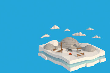 Fototapeta na wymiar 3D illustrator of house in the snow. 3d rendering Low Polygon Geometry. Lowpoly Minimal Style Art.