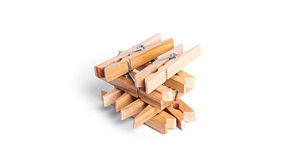 Wooden clothespins isolated on a white background.