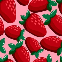 Vector pattern with strawberries. Bright and juicy pattern with berries of different sizes and shapes. Seamless illustration for wallpaper and fabric printing. 