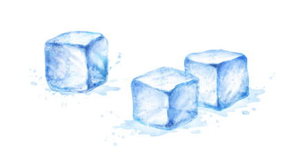 Watercolor isolated illustration of ice cubes