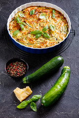 Scarpaccia, italian zucchini tart in a baking dish