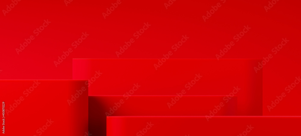 Poster minimal product background for christmas sale concept. concept. red step podium on red background. 3