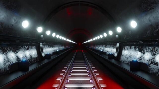 3D rendered Animation of a subway train journey underground.