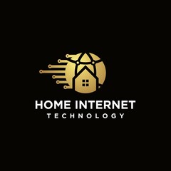 Internet home logo, go to website future modern home technology icon vector