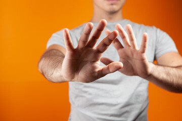 man showing stop with his hand