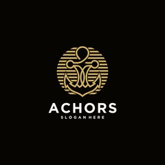 Anchor technology logo icon design template, business symbol or sign. anchor technology vector, navy ship anchor template design logotype