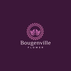 Bougainvillea flower logo design vector template, beautiful flower icon, nature logo design template with luxury leaf concept abstract luxury flower symbol for nature, yoga and beauty