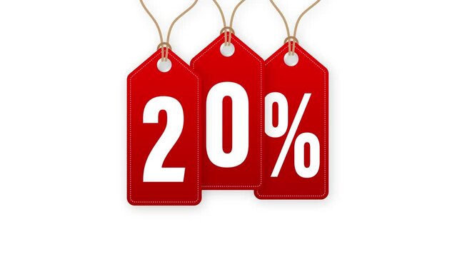 Animated Discount Tag -20 percent off. Hangtags Sale. Motion graphics.