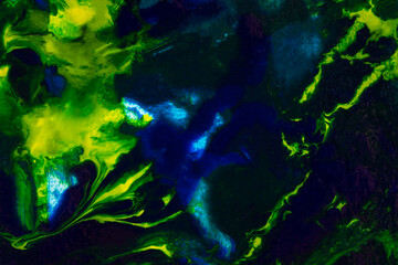Obraz na płótnie Canvas Green blue fluid art. Ocean underwater world, abstract acrylic painting background. Modern marble texture. The concept of natural texture, creative wave, algae. Fashion art, mock up for art design