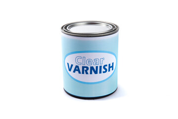 A generic labelled quart or liter can of varnish isolated on white