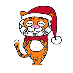 Vector design on a white isolated background for postcards, banners, stickers for social networks.Funny tiger