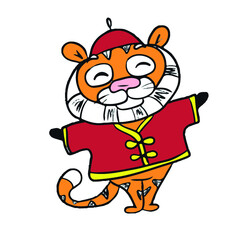 Vector design on a white isolated background for postcards, banners, stickers for social networks.Funny tiger
