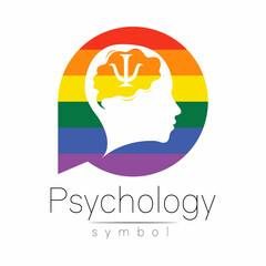 Modern head logo Sign of Psychology. Human in a circle. Creative style. Icon in vector. Design Brand logotype company. Rainbow color isolated on white background. Symbol for web, print, lgbt