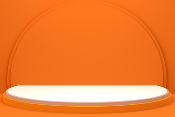 minimal podium or pedestal display on orange background for cosmetic product presentation