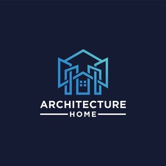 Modern house architecture logo, building logo with modern line art design in luxurious and trendy gold color