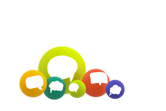 Idea comment or think reactions emoji 3d render,social media balloon symbol with comment icons pattern background