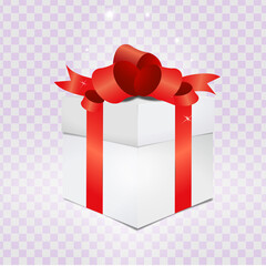 Gift box with red ribbon isolated on transparent background. Vector illustration. EPS10