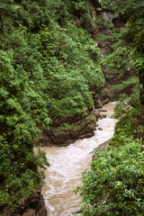 Autumn. Rough river in the mountains.