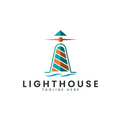 Obraz na płótnie Canvas Wave lighthouse logo vector, perfect for the construction, real estate, transportation, travel or lighthouse related industries.