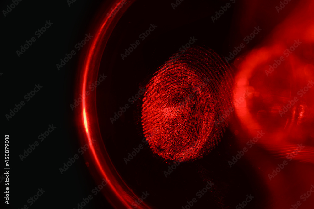 Poster beautiful abstract red colored fingerprint on background texture for design. macro photography view.