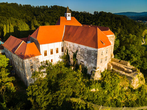 Borl Castle in Dolane Slovenia at Hill Top at Drava River Bank. Gestapo Prison During World War Two