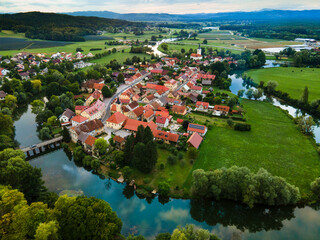 Kostanjevica na Krki Medieval Town Surrounded by River in Slovenia
