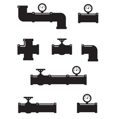 Pipe fittings vector icons set. Tube industry, construction pipeline, drain system