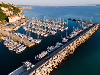 Boat Harbor in Muggia Town near Trieste in Italy - obrazy, fototapety, plakaty