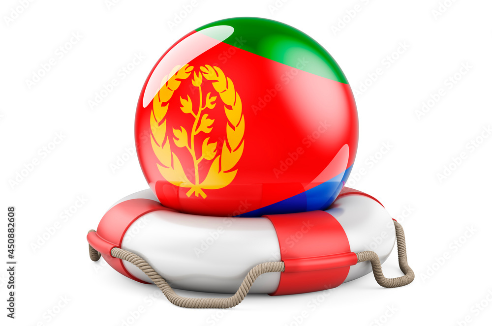 Poster lifebelt with eritrean flag. safe, help and protect of eritrea concept. 3d rendering