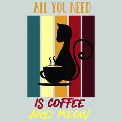 all you need is coffee and meow art vector design illustration print poster wall art canvas
