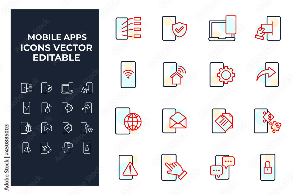 Poster set of mobile apps or smartphone services elements symbol template for graphic and web design collec