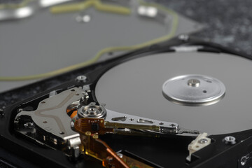 Computer hard disk close up.