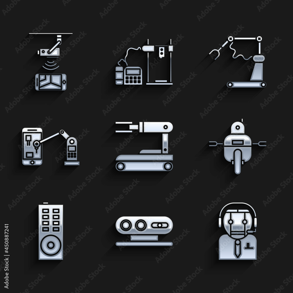 Poster set robot, 3d scanning system, worker robot, remote control, industrial machine robotic arm hand, fa