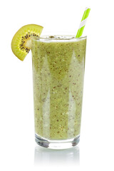 Green smoothie fruit juice drink kiwi in a glass isolated on white